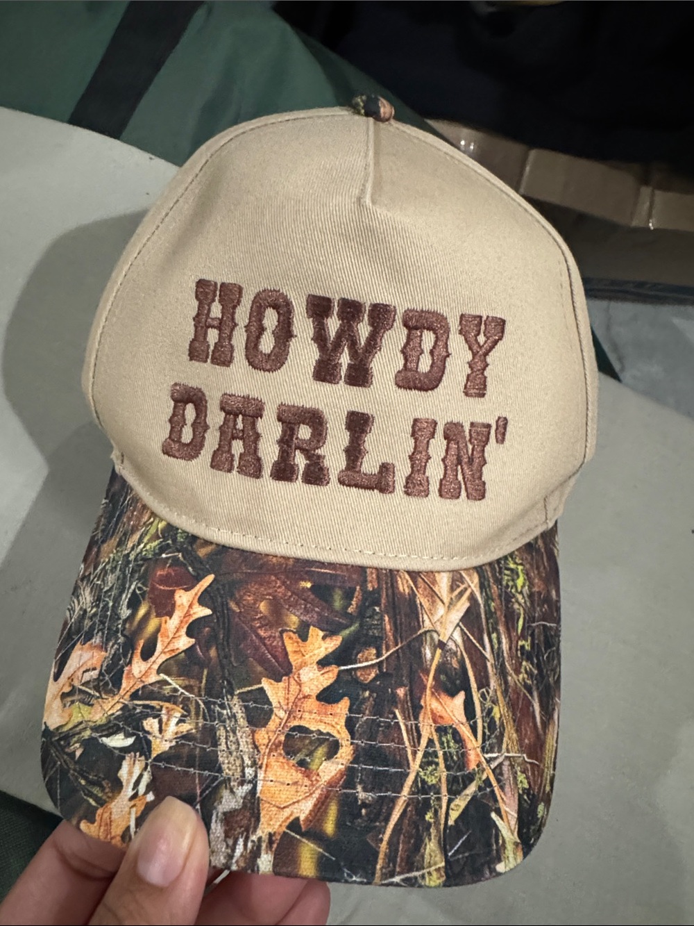 David and Young Beige Trucker Cap with Camo Brim